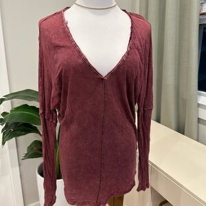 We The Free Burgundy V-Neck Long Sleeve Top